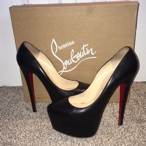 Christian Louboutin Daffodile Black Leather Platform Stiletto Heels Size 39.5